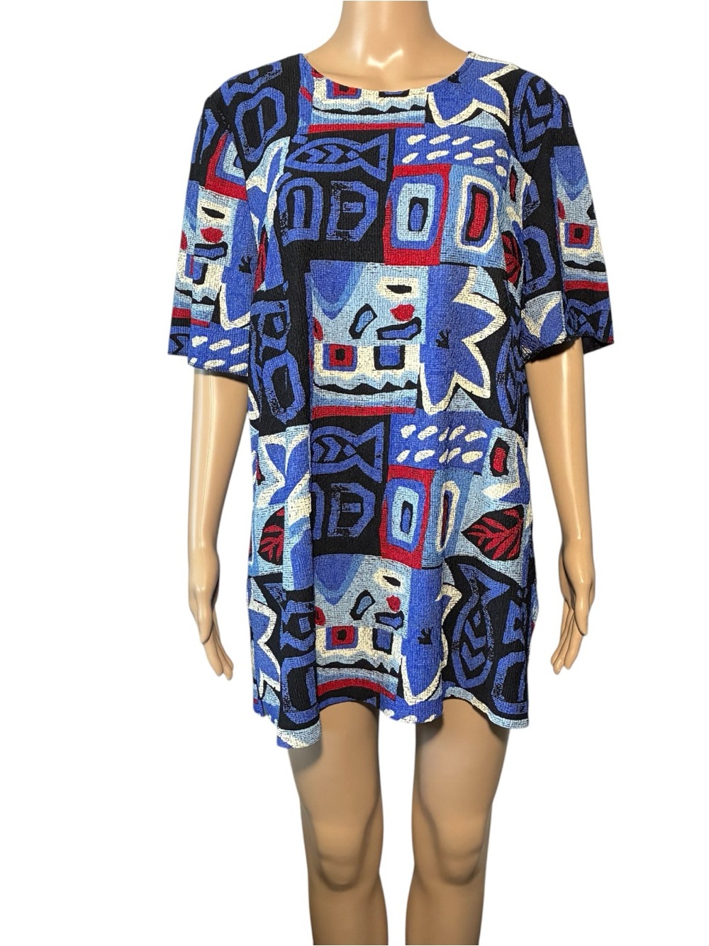 Vintage Worthington Women's Blouse1X Multicolor Geometric Short Sleeve Polyester